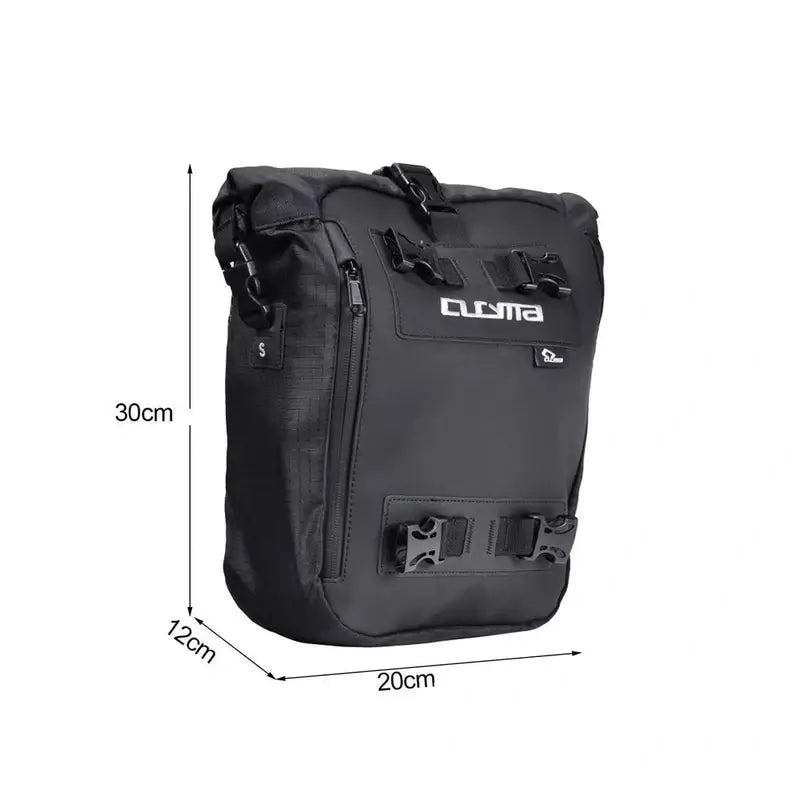 Sac à dos moto étanche avec sacoches vélo imperméables noires, fermetures et boucles