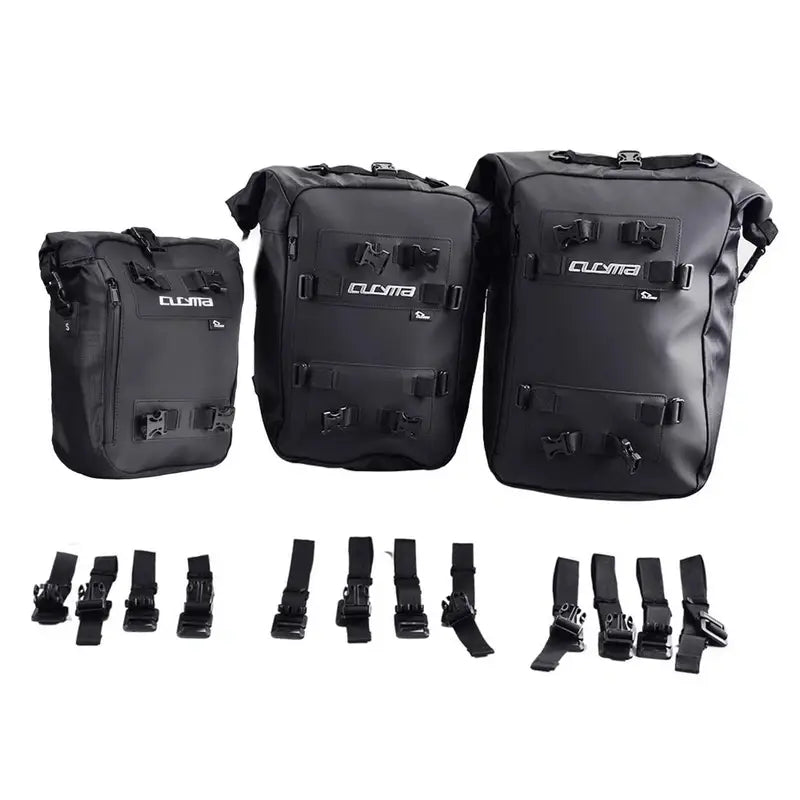 Trois sacoches de moto noires étanches avec attaches, pour Sac à dos moto étanche