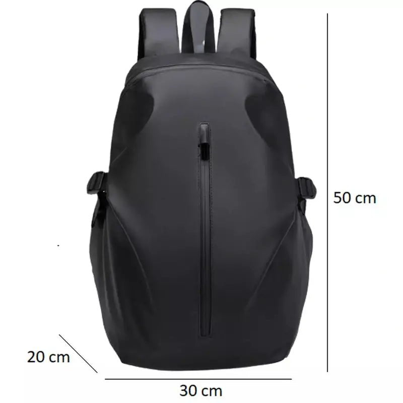 Sac à dos moto imperméable minimaliste noir avec fermeture éclair verticale et boucles latérales