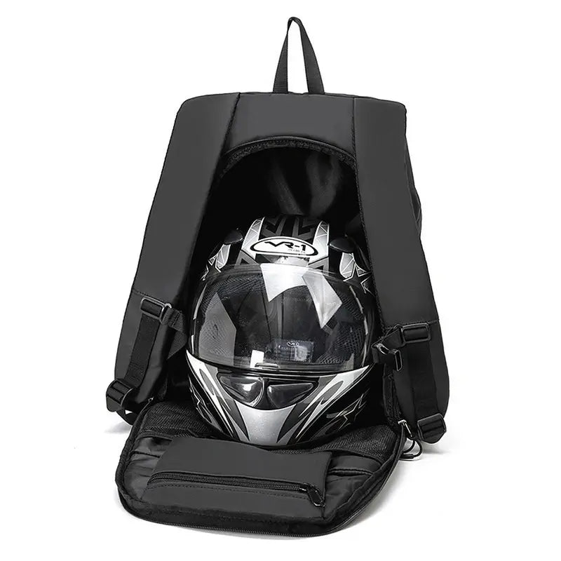 Sac à dos moto noir pour casque de moto, pratique et résistant, idéal pour motards