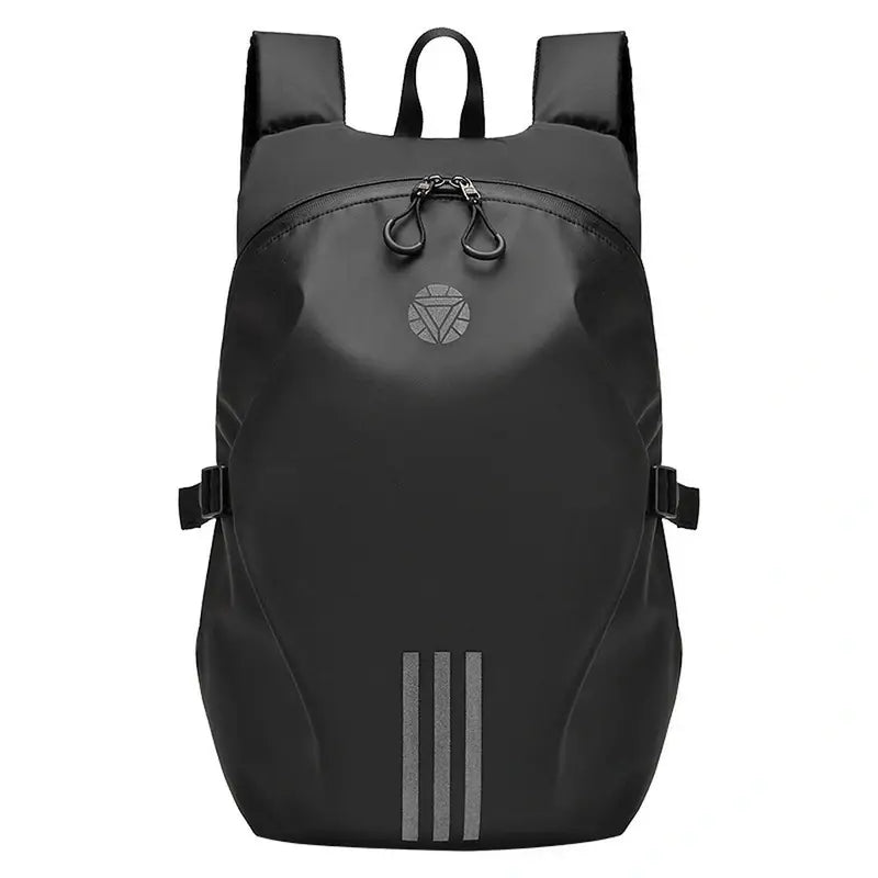 Sac à dos moto noir minimaliste avec logo réfléchissant et rayures