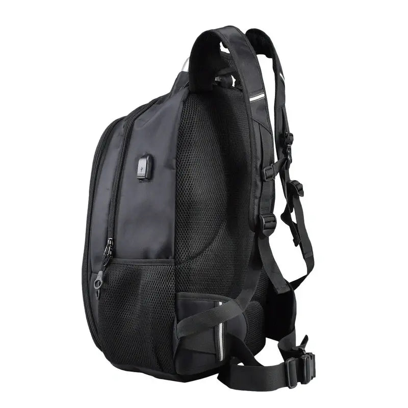 Sac à dos moto rigide noir avec dos rembourré, bretelles et port USB externe