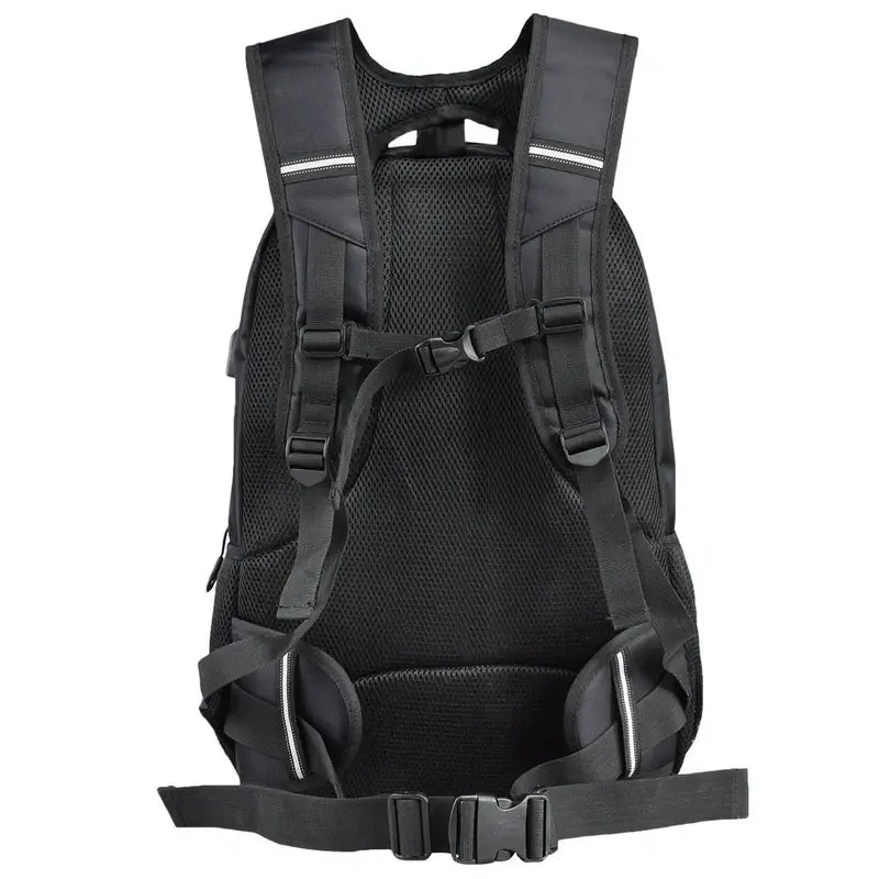 Sac à dos moto rigide noir avec bretelles rembourrées, sangle poitrine et ceinture
