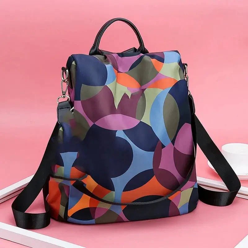 Sac à dos multicolore pour femme avec imprimé géométrique, bretelles et poignée supérieure