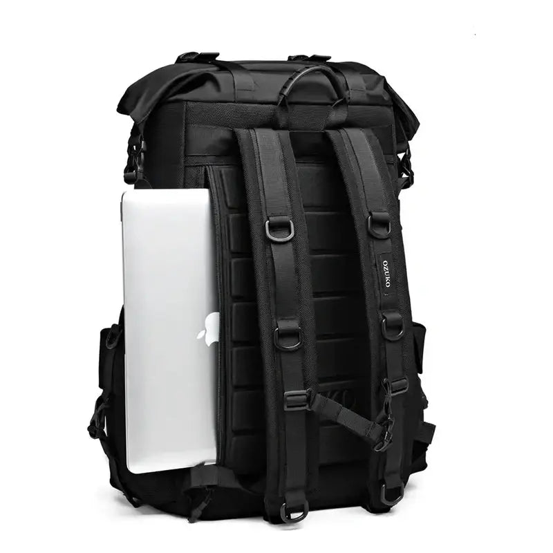 Sac à dos multifonction noir avec poche externe pour ordinateur portable et bretelles rembourrées
