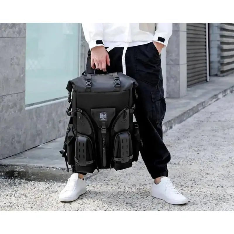 Sac à dos multifonction noir avec roulettes et plusieurs poches extérieures