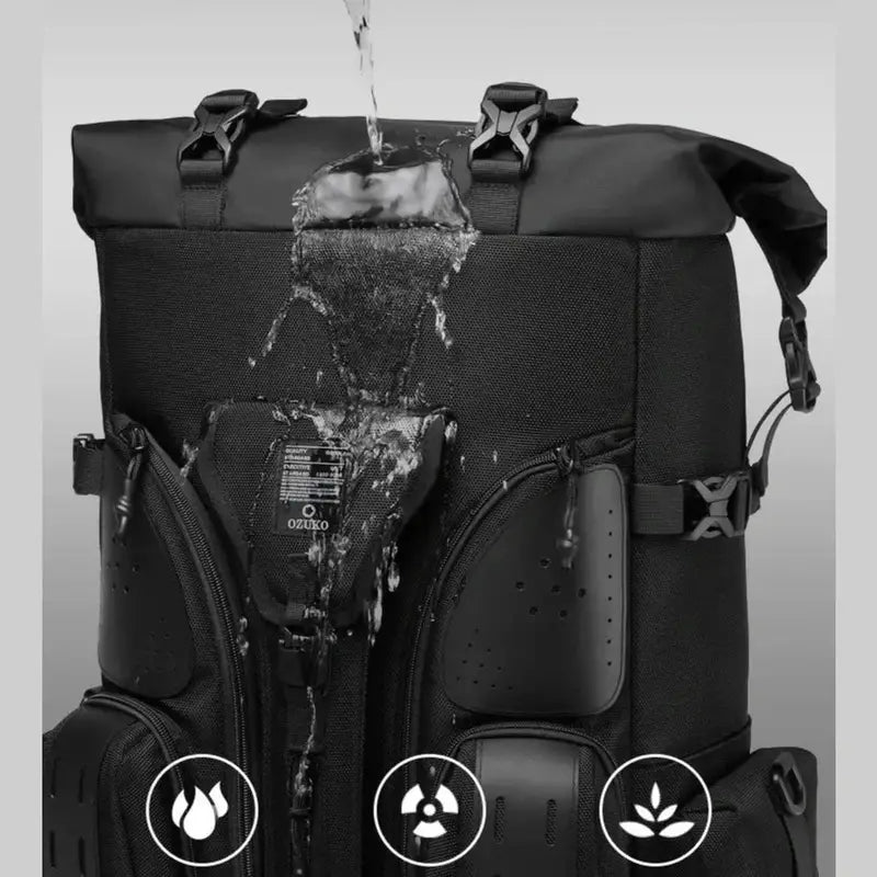 Sac à dos multifonction résistant à l’eau noir avec plusieurs compartiments