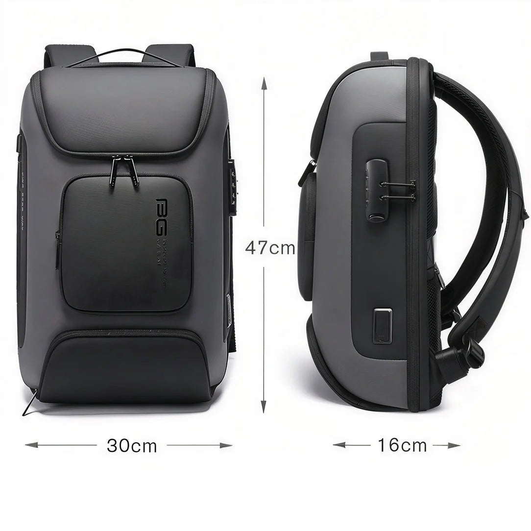 Sac à dos multipoches antivol IronPack avec coque dure en gris foncé et noir