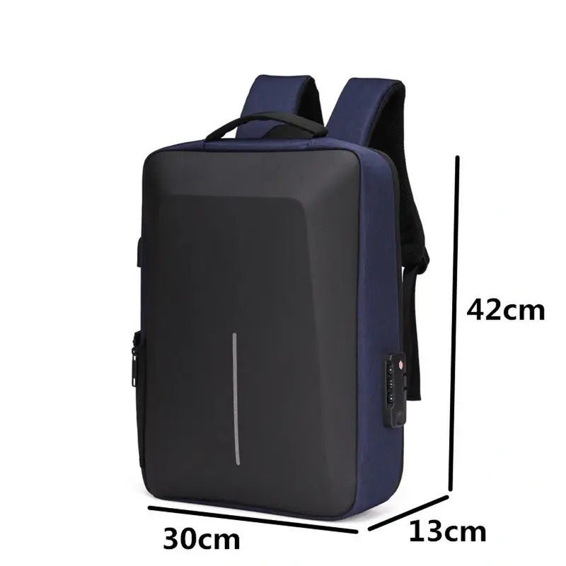 Sac à dos ordinateur 15 pouces antivol navy et noir avec port USB externe élégant
