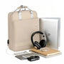 Sac à dos ordinateur 16 pouces femme Sélène en beige clair avec poignées argentées et port USB
