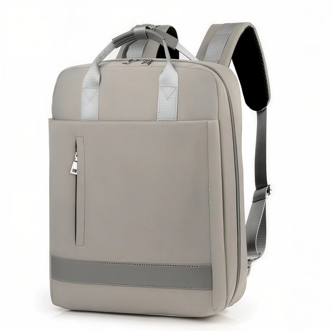 Sac à dos ordinateur 16 pouces femme Sélène, gris clair, avec poignée et poche verticale