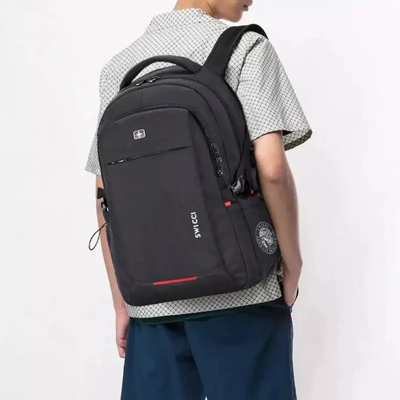 Sac à dos ordinateur étanche Black Swicci avec une bande rouge pour homme et femme