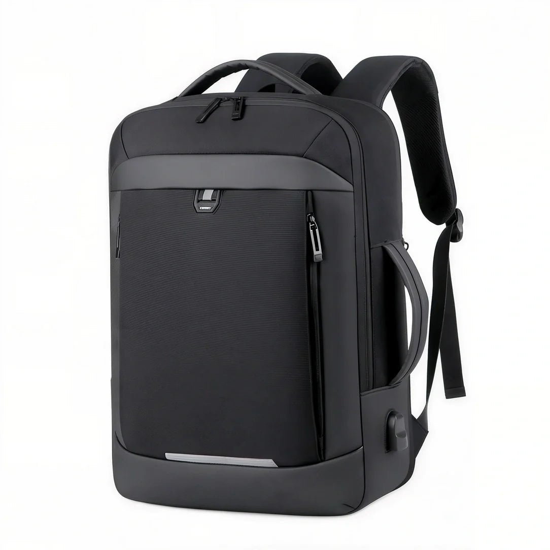 Sac à dos ordinateur extensible 17 pouces noir résistant à l’eau avec compartiments et port USB