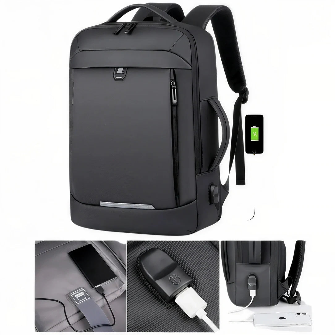 Sac à dos ordinateur extensible 17 pouces noir avec port de chargement USB externe