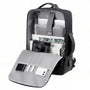 Sac à dos ordinateur extensible 17 pouces noir ouvert avec électronique et appareil photo