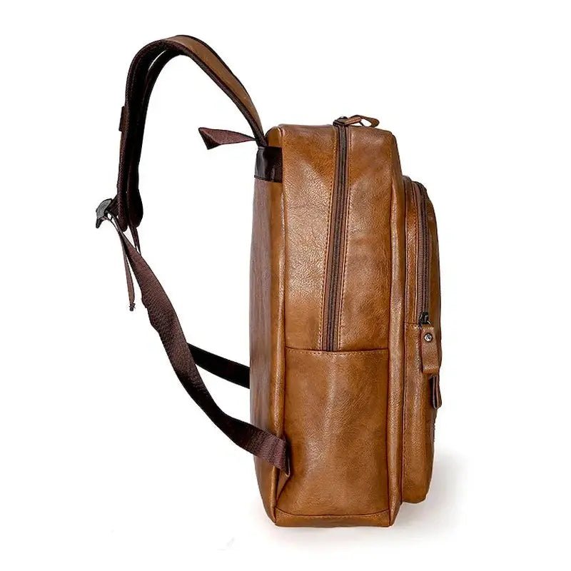 Sac à dos ordinateur homme en cuir marron avec plusieurs compartiments zippés
