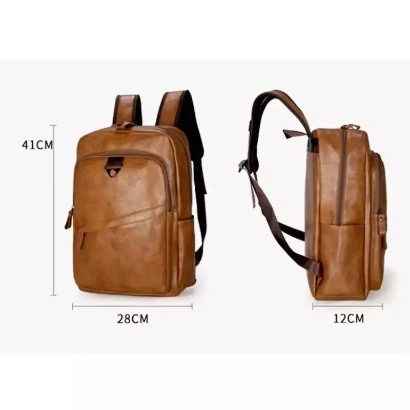Sac à dos ordinateur homme en cuir en cuir marron avec bretelles réglables et plusieurs compartiments
