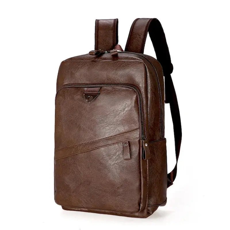 Sac à dos ordinateur homme en cuir en faux cuir marron avec plusieurs compartiments
