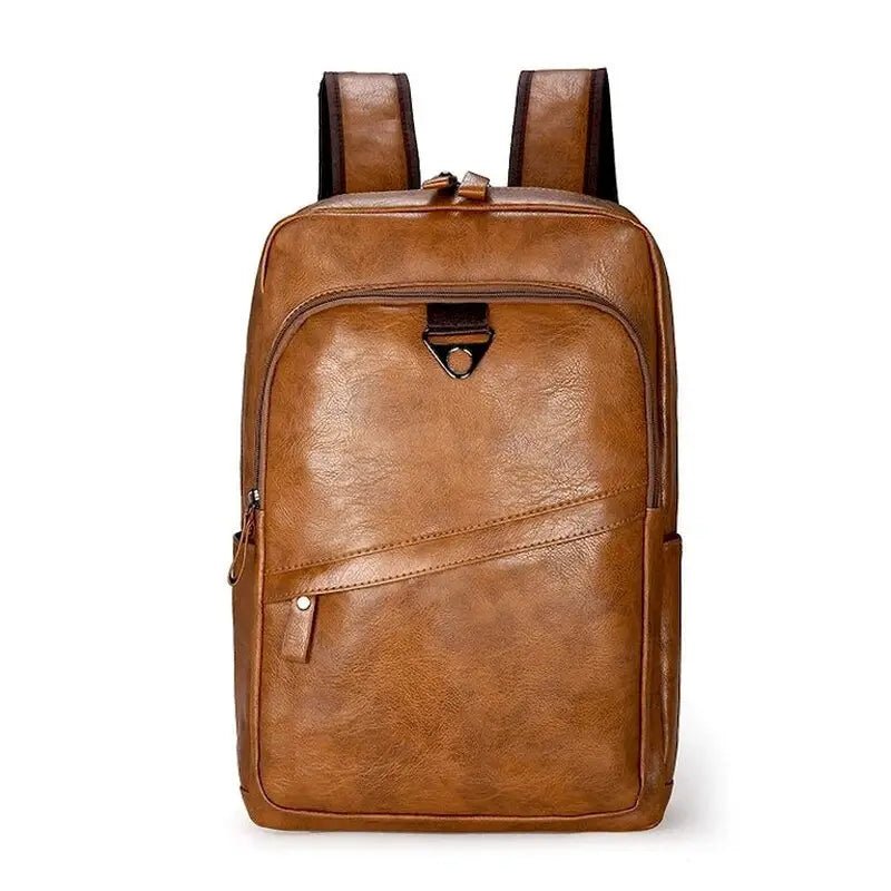 Sac à dos ordinateur homme en cuir marron avec plusieurs compartiments zippés