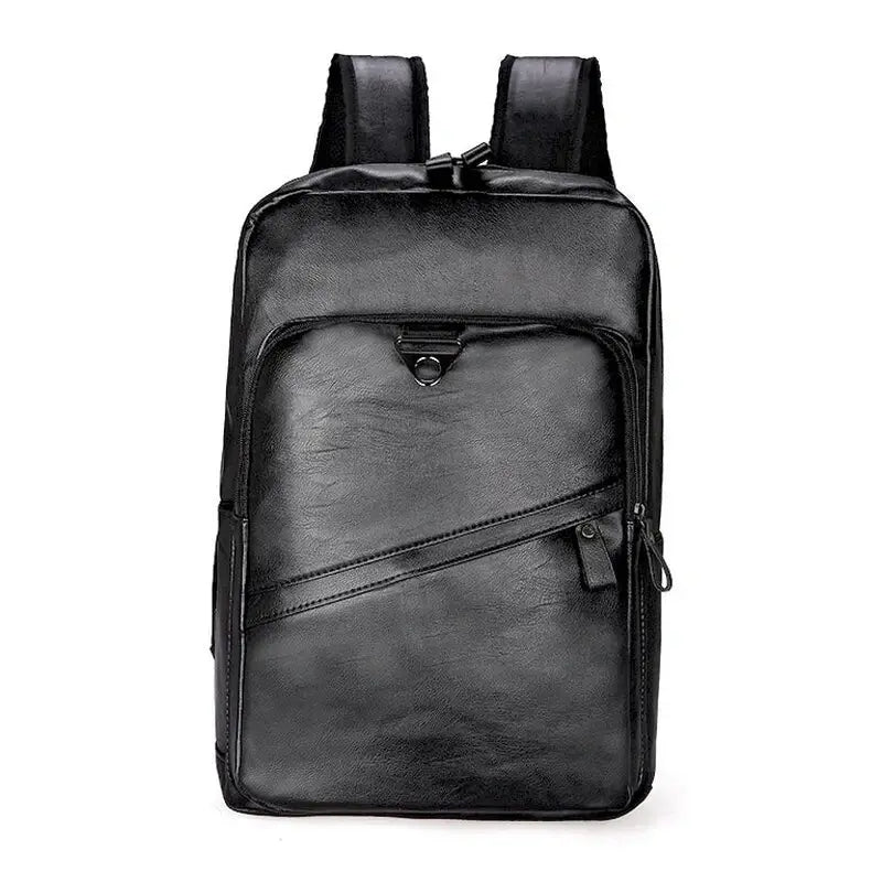 Sac à dos ordinateur homme en cuir en faux cuir noir avec plusieurs poches zippées