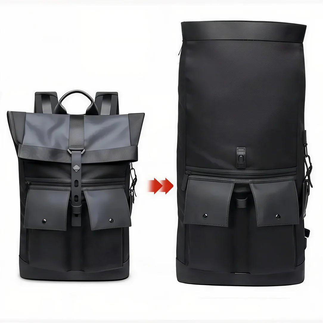 Sac à dos ordinateur imperméable homme noir convertible en sac plus grand