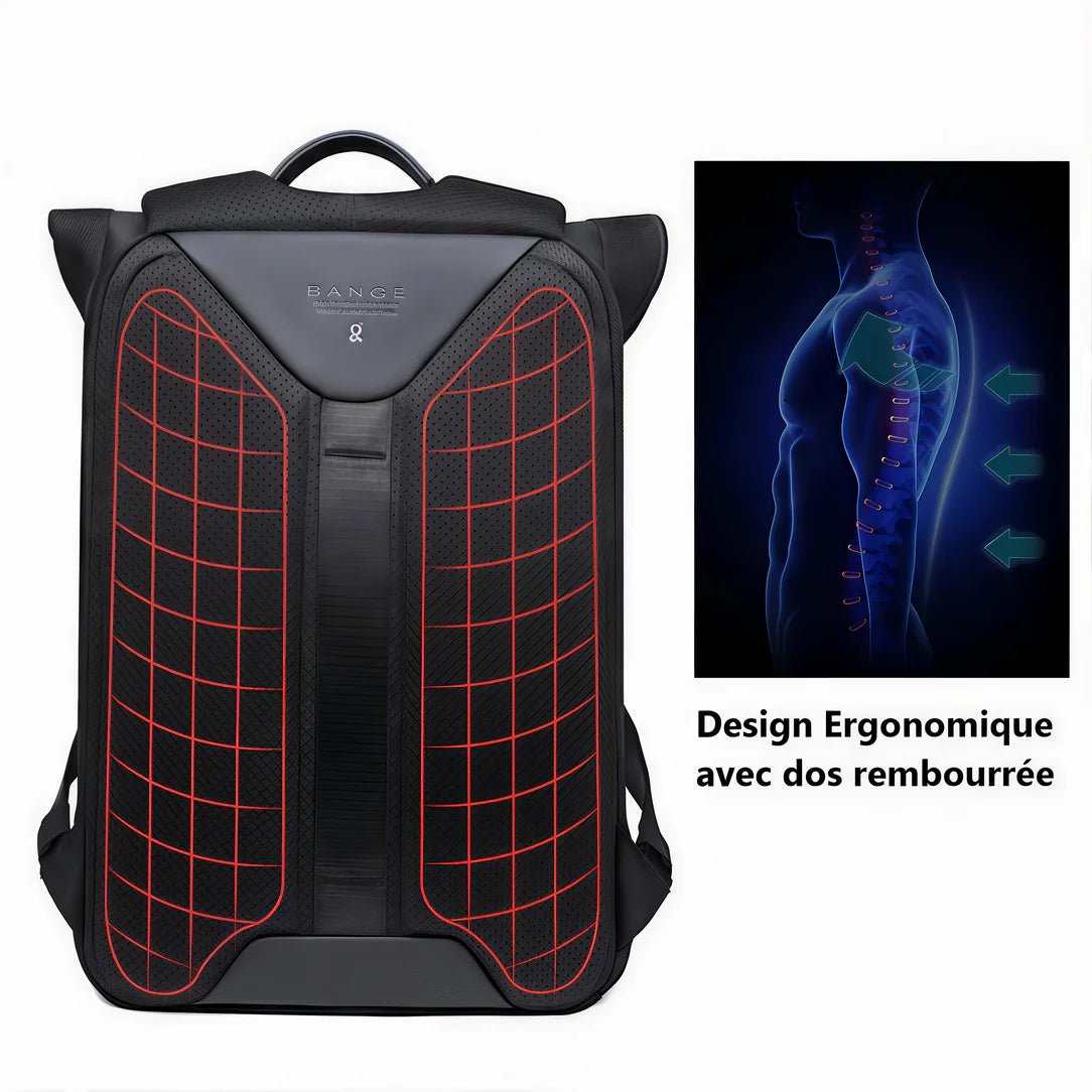 Sac à dos ordinateur imperméable homme noir avec soutien dorsal ergonomique et rembourré