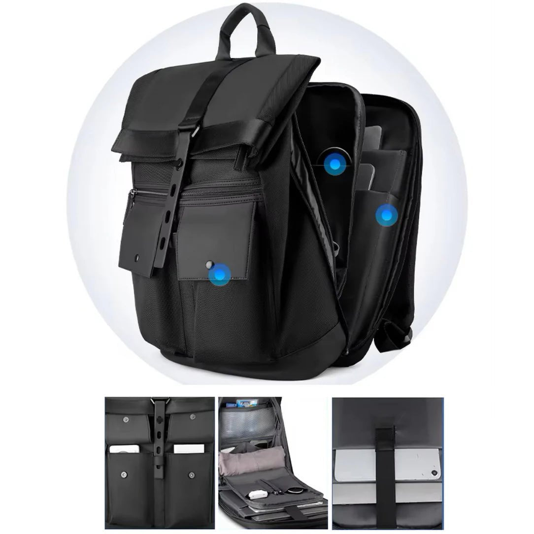 Sac à dos ordinateur imperméable homme noir avec compartiments multiples pour ordinateur et tablette