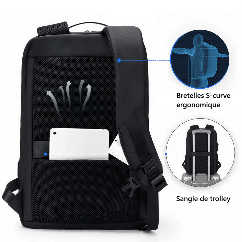 Sac à dos ordinateur Nebula 16 noir avec bretelles ergonomiques et panneau dorsal respirant