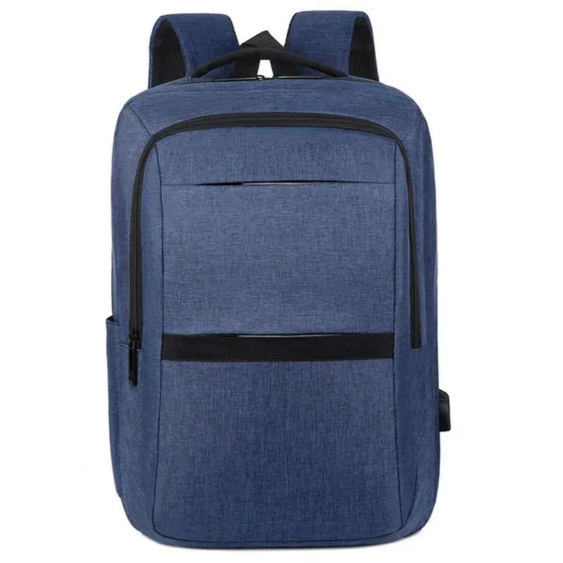 Sac à dos ordinateur usb en tissu bleu marine avec zippers et bretelles noires