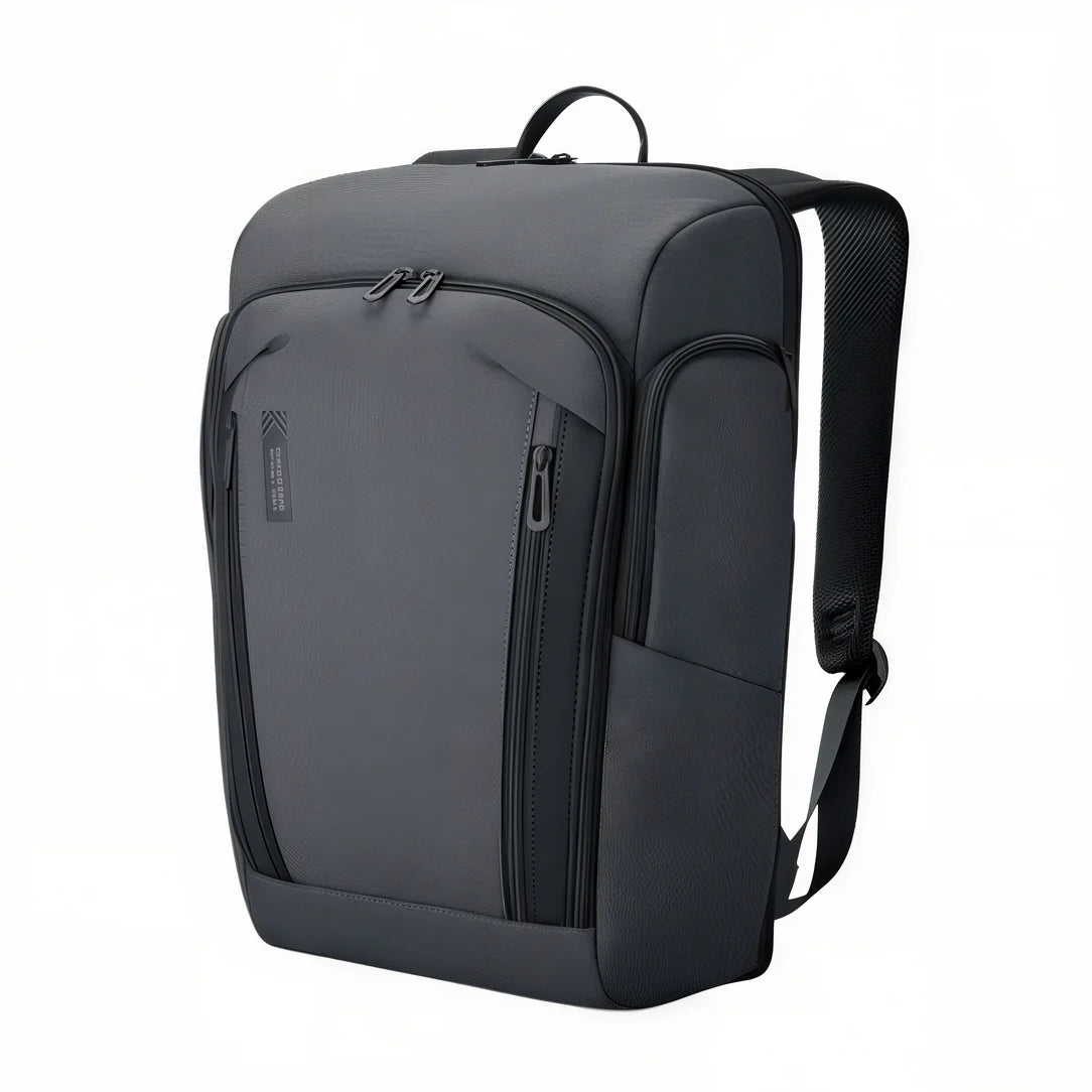 Sac à dos PC portable ouverture 180° gris foncé avec compartiments zippés et bretelles rembourrées