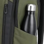 Sac à dos PC portable ouverture 180° olive vert avec bouteille noire sur le côté