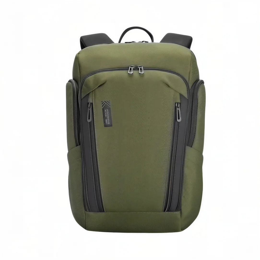 Sac à dos PC portable ouverture 180 degrés en vert olive avec accents noirs et compartiments zippés