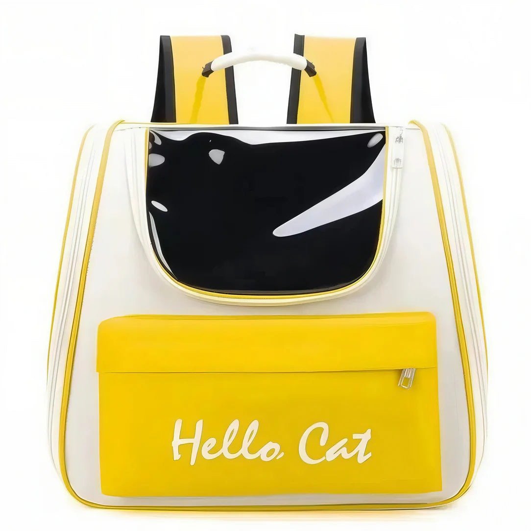 Sac à dos porte chat blanc et jaune avec fenêtre transparente pour animaux