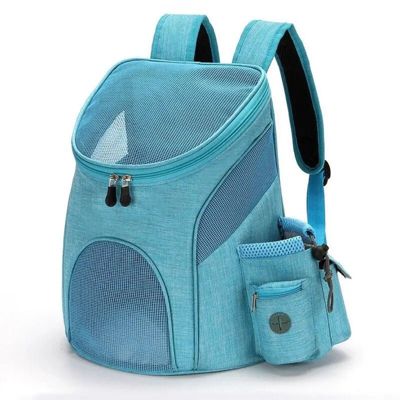 Sac à dos pour chat adulte en teal avec fenêtres en mesh et poche latérale