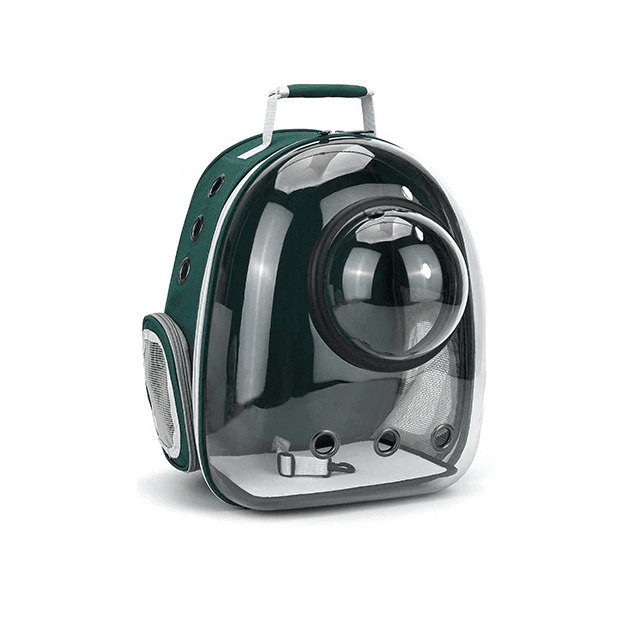Sac à dos pour chat avec hublot en vert foncé et plastique transparent avec fenêtre à bulles