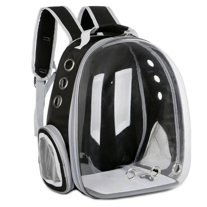 Sac a dos pour chat transparent noir avec trous de ventilation pour transport animal
