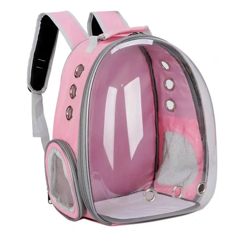 Sac a dos pour chat transparent rose avec fenêtre en bulle et trous de ventilation