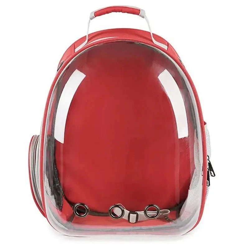 Sac a dos pour chat transparent avec porte-boussole rouge et fenêtre en bulle claire