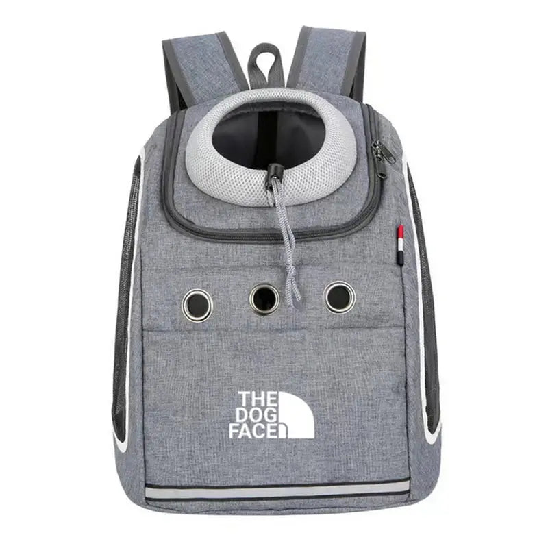 Sac à dos pour chien gris avec ouverture supérieure, trous de ventilation et panneaux en mesh