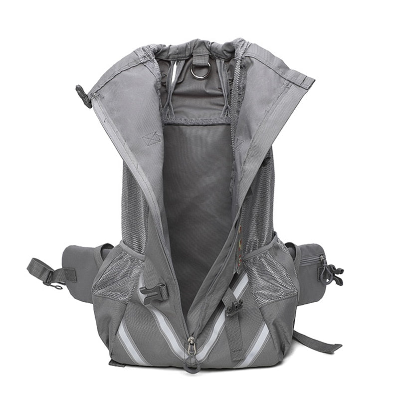 Sac à dos pour chien gris avec bandes réfléchissantes et poches en mesh