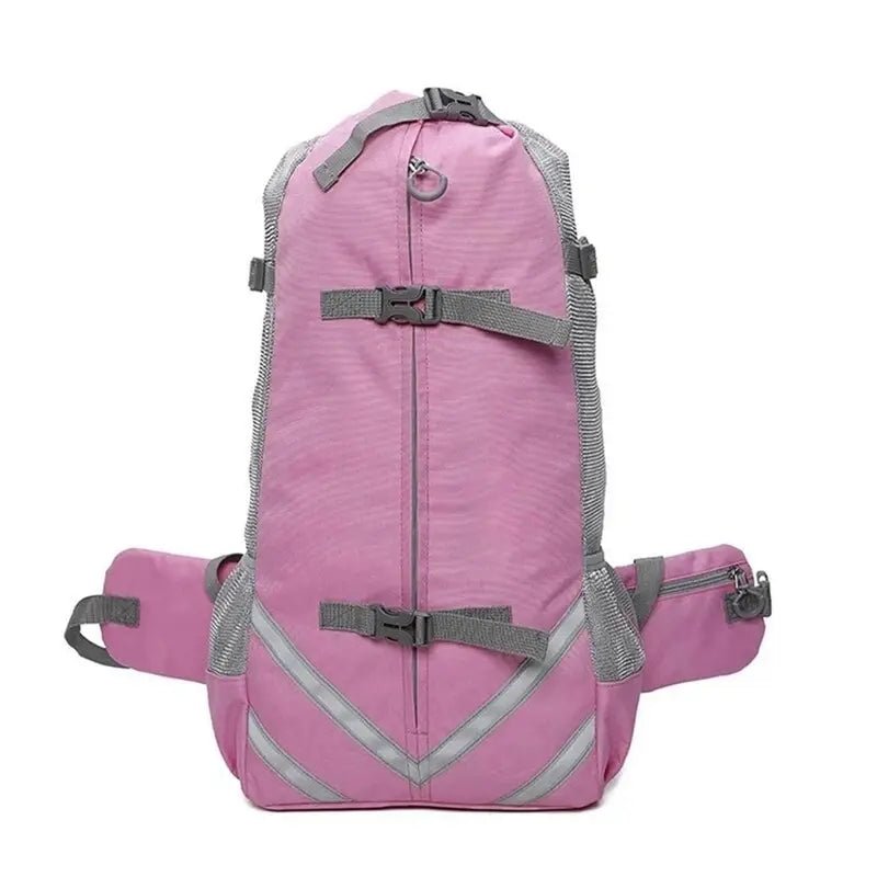 Sac à dos pour chien rose avec bandes réfléchissantes, idéal pour transporter votre animal