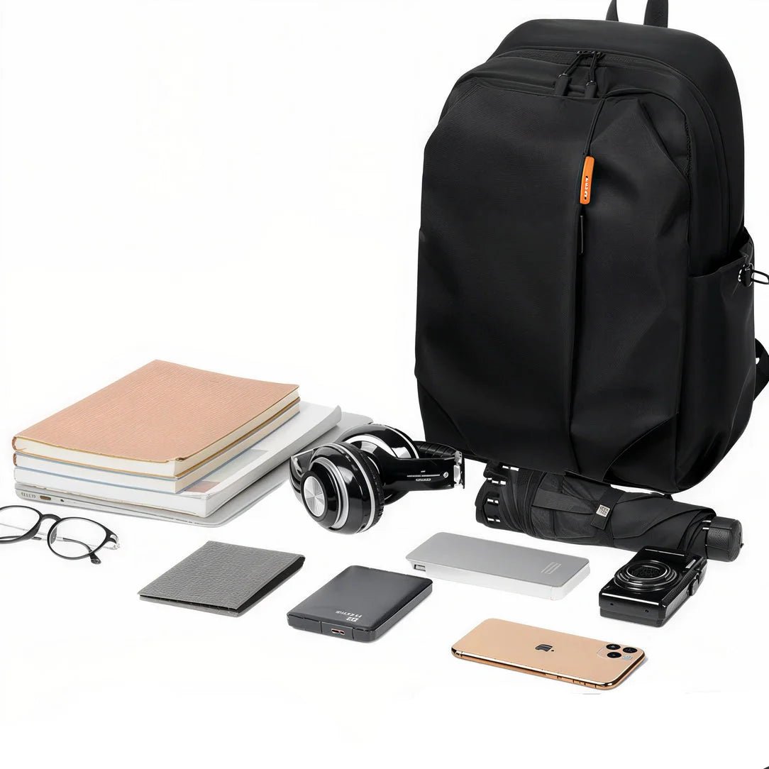 Sac à dos pour le collège Pack n GO noir résistant à l’eau avec compartiments et accent orange