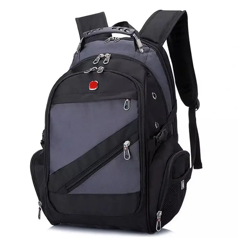Sac à dos pratique homme noir et gris à plusieurs compartiments avec bretelles rembourrées