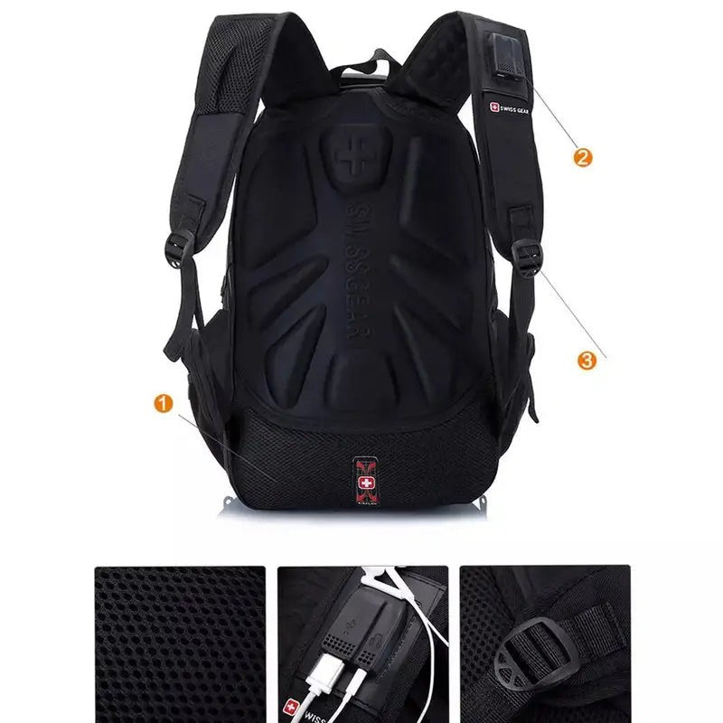 Sac à dos pratique homme noir ergonomique avec dos et bretelles rembourrés
