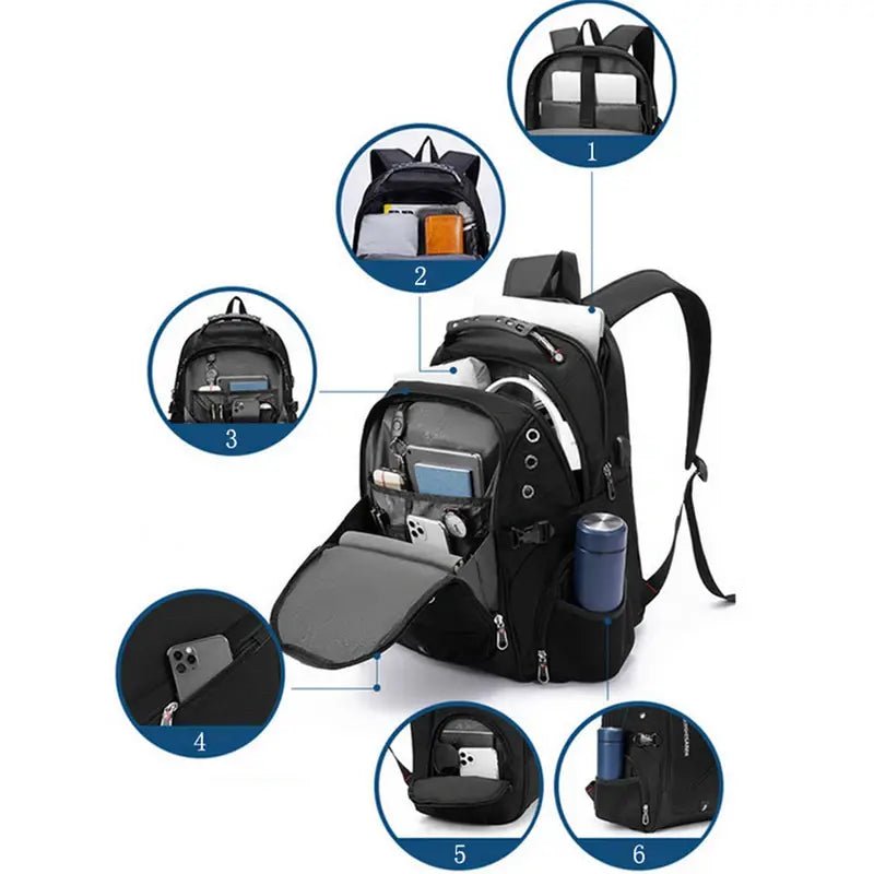 Sac à dos pratique homme noir avec plusieurs compartiments et options de rangement