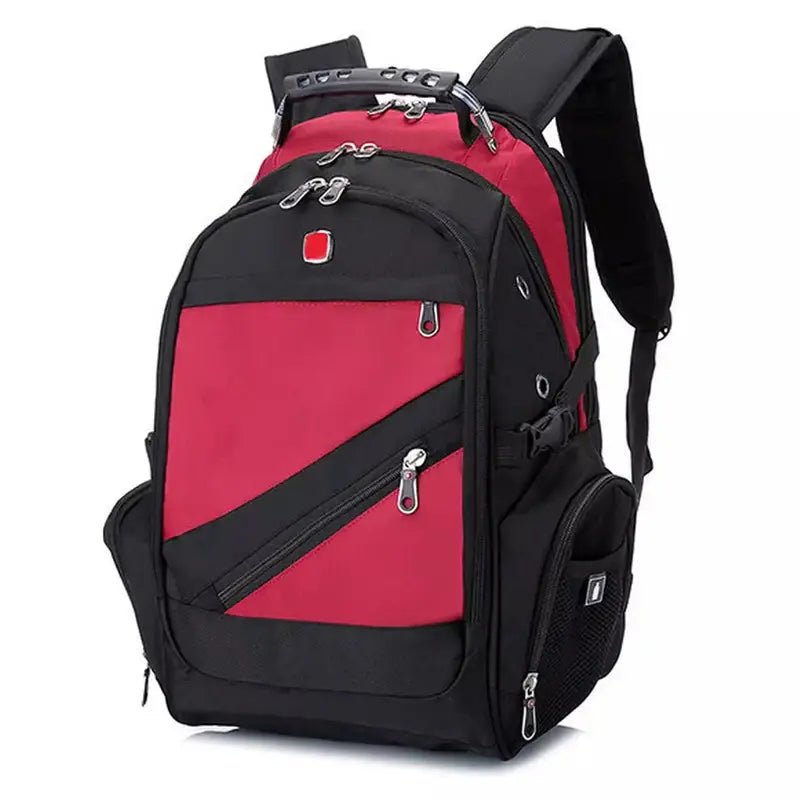 Sac à dos pratique homme noir et rouge avec multiples compartiments zippés