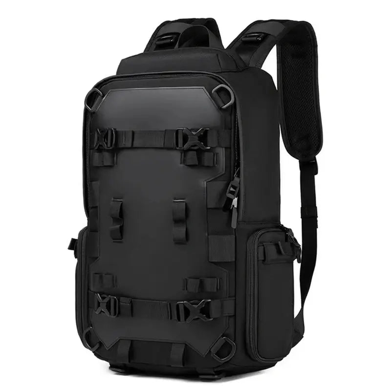 Sac à dos pratique noir tactique avec plusieurs sangles et compartiments