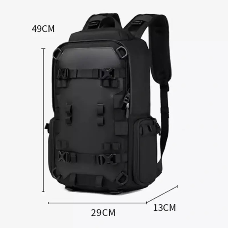 Sac à dos pratique noir tactique avec multiples sangles et compartiments, 49x29x13 cm
