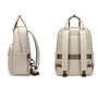 Sac à dos pratique pour femme, beige clair avec accents marron, compartiments et bretelles ajustables