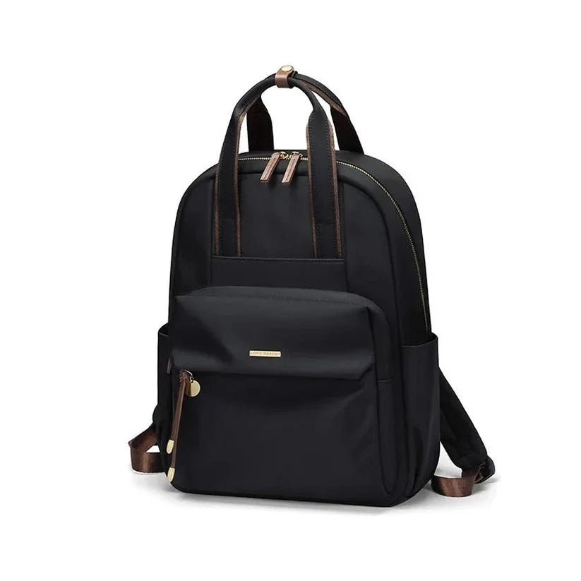 Sac à dos pratique pour femme en nylon noir avec poignées supérieures et zips dorés